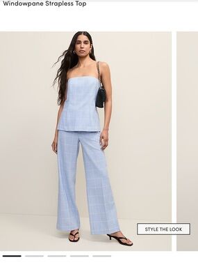 Ann Taylor Light Blue Windowpane Strapless Peplum Corset Top (TOP ONLY)